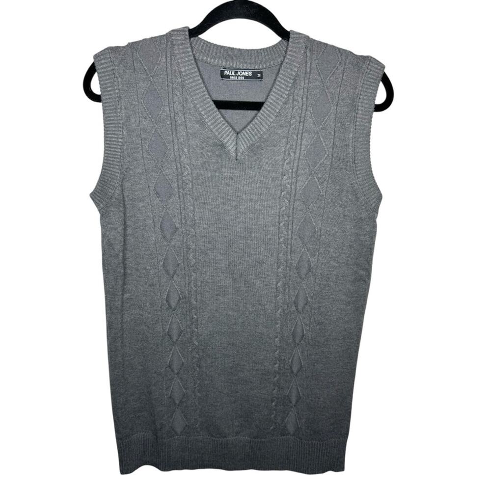 PAUL JONES / vintage gray cable knit v-neck sweater vest / M
